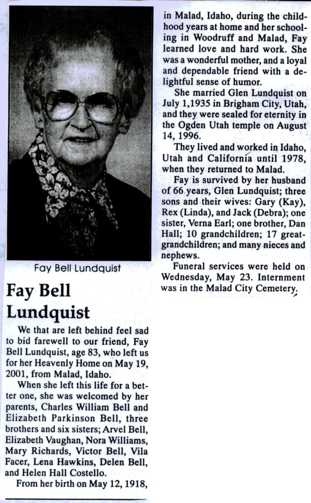 Fay Bell Lundquist obit