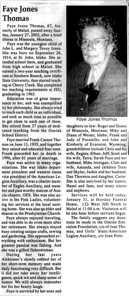Faye Jones Thomas obit
