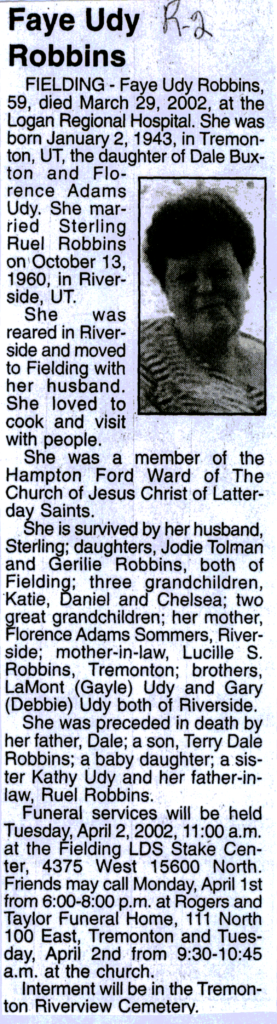 Faye Udy Robbins obit