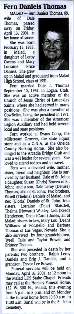 Fern Daniels Thomas obit