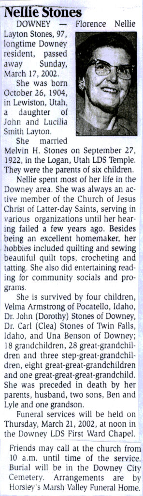 Florence Nellie Layton Stones obit