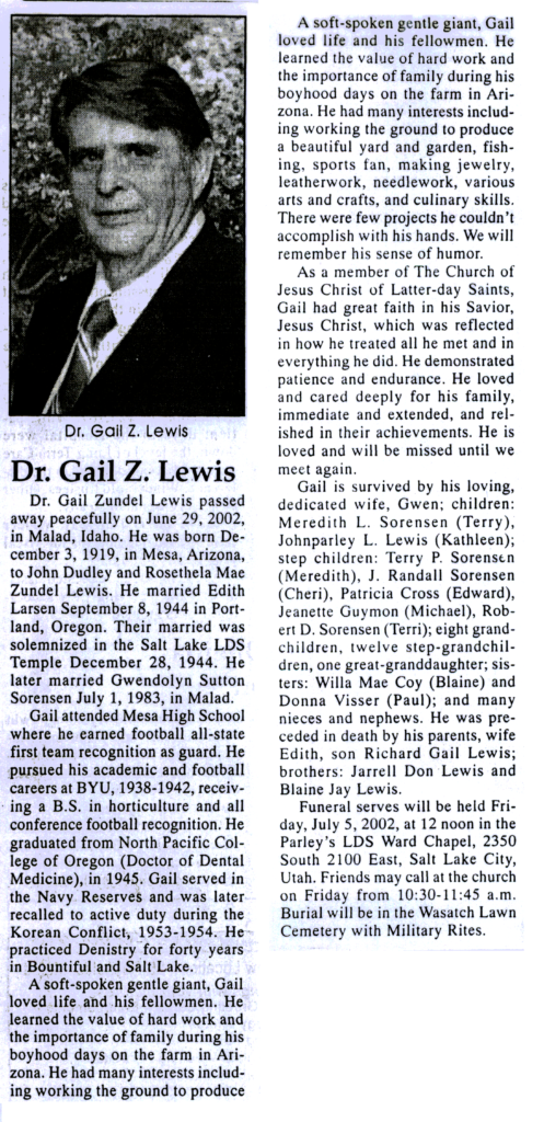 Gail Zundel Lewis Dr. obit