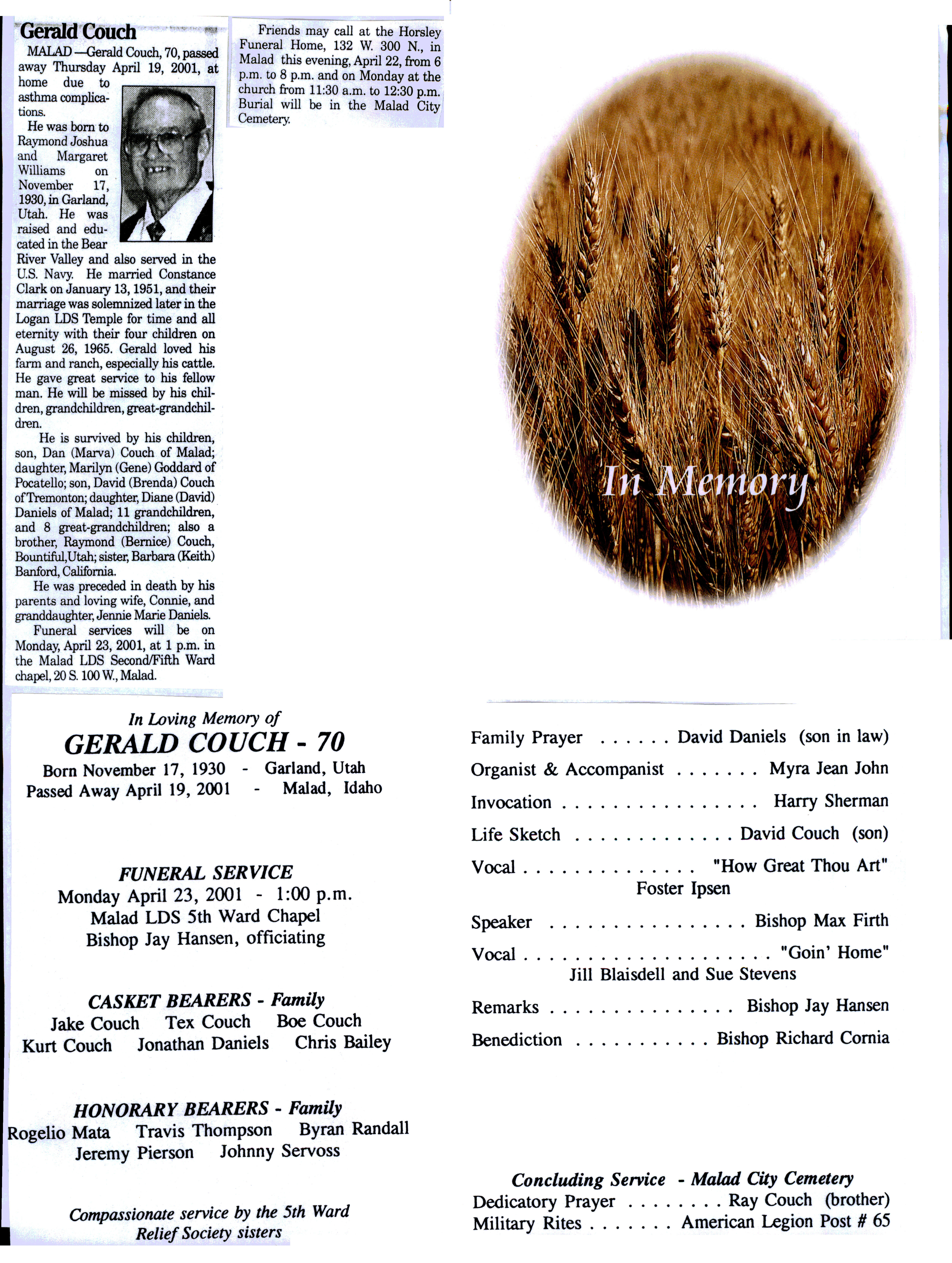 Gerald Couch obit and program