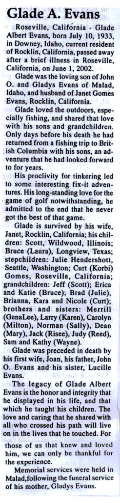 Glade Albert Evans obit