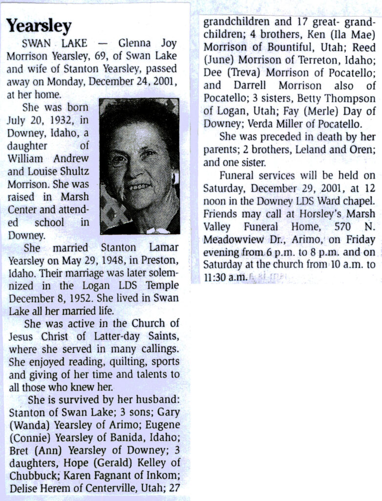 Glenna Joy Morrison Yearsley obit