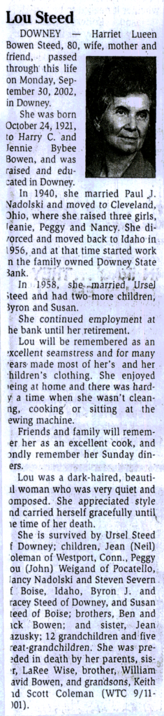Harriet Lueen Bowen Steed obit
