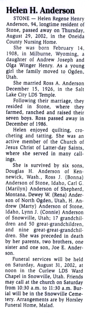 Helen Regene Henry Anderson obit