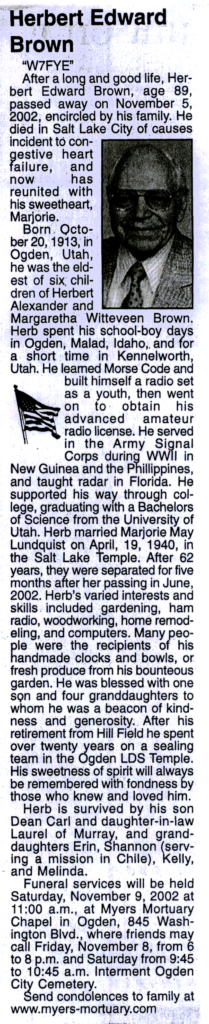 Herbert Edward Brown obit