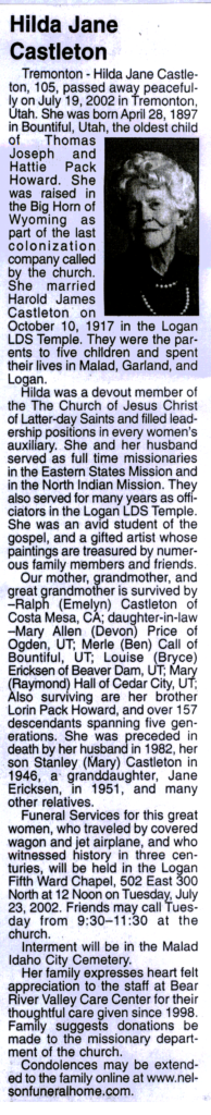 Hilda Jane Castleton obit