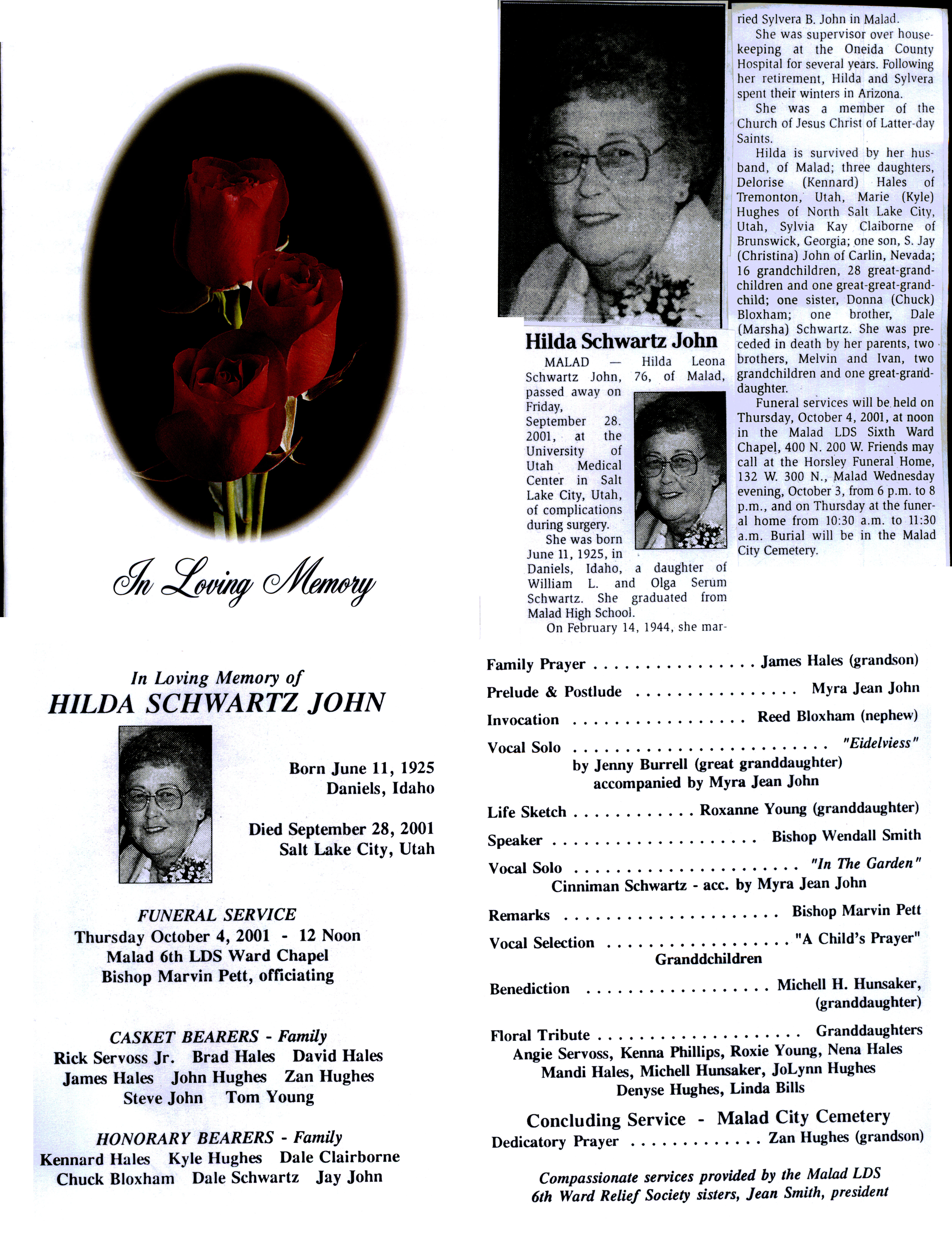 Hilda Schwartz John obit and program
