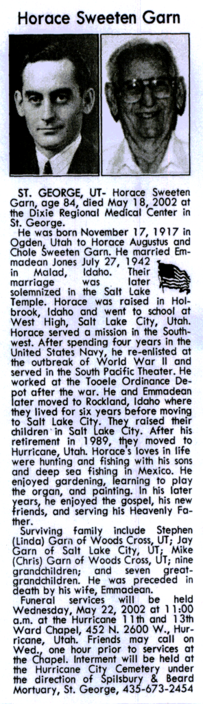 Horace Sweeten Garn obit