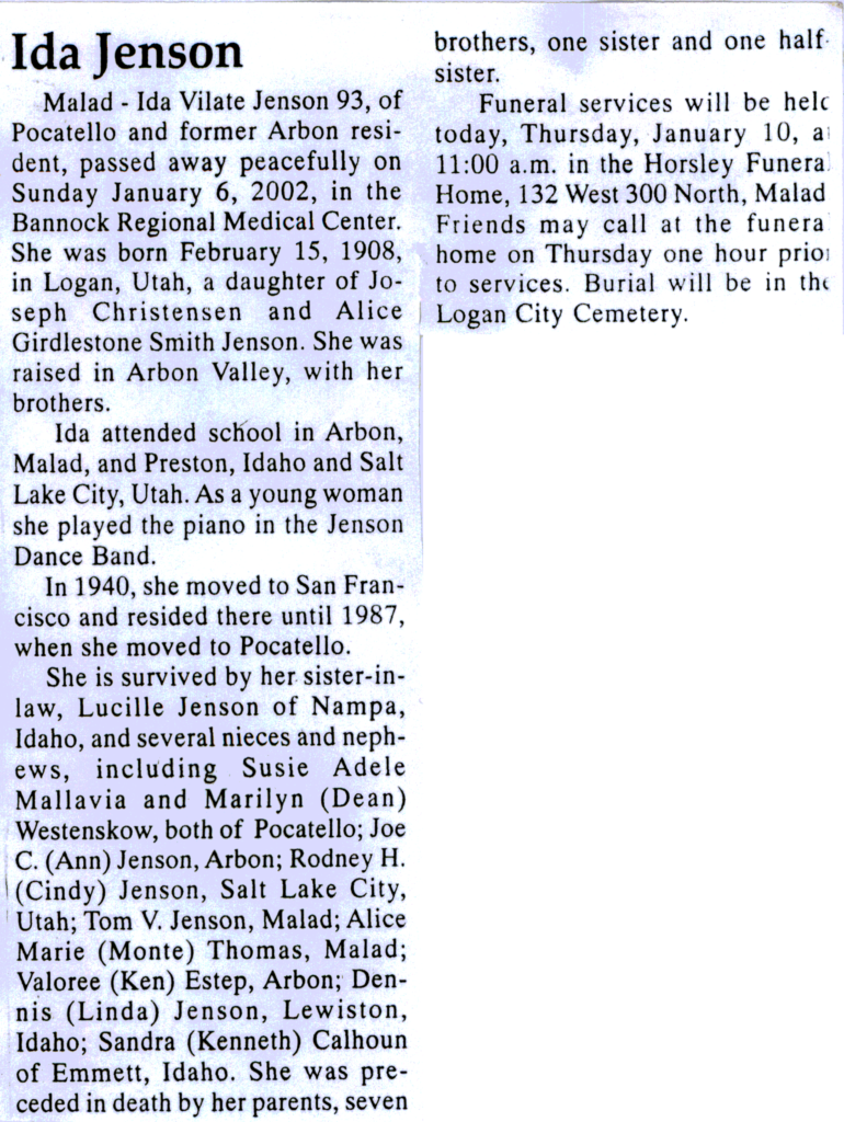 Ida Vilate Jenson obit