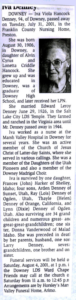 Iva Viola Hancock Denney obit