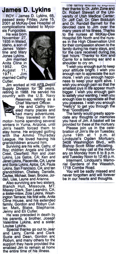 James D Lykins obit