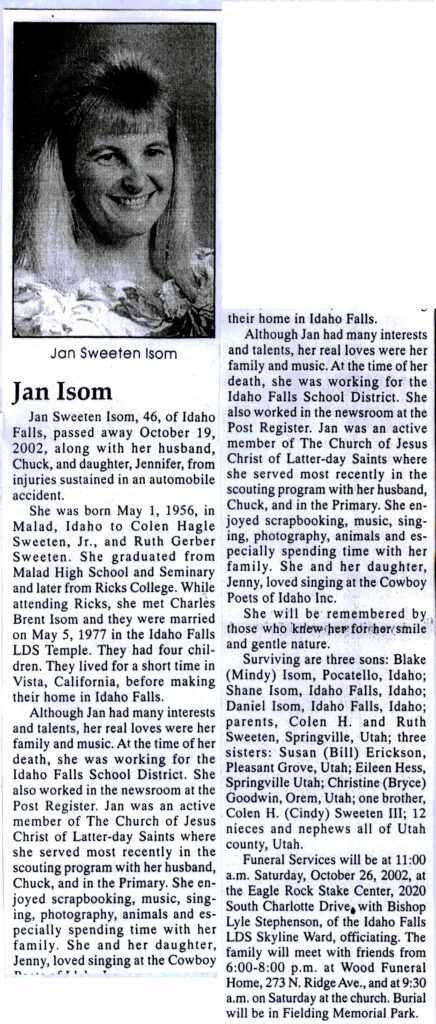 Jan Sweeten Isom obit