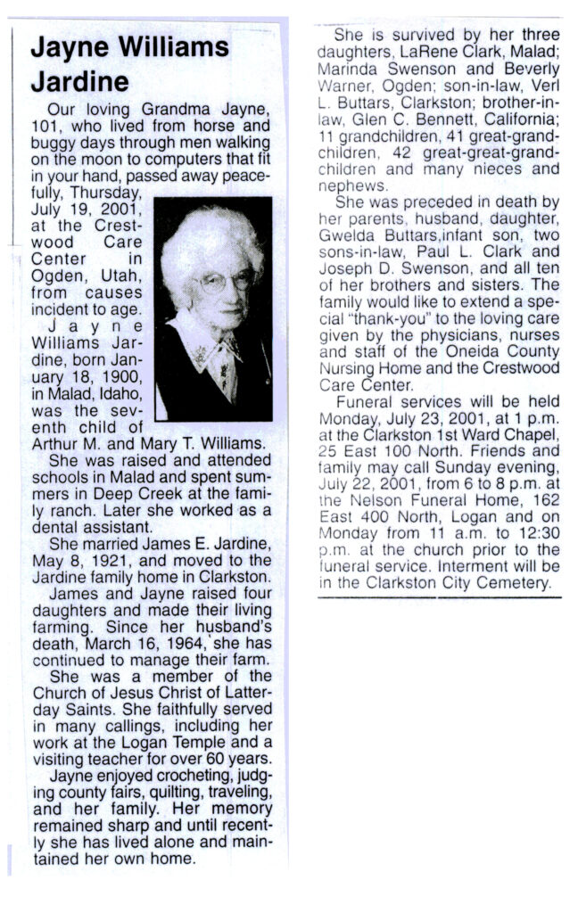 Jayne Williams Jardine obit