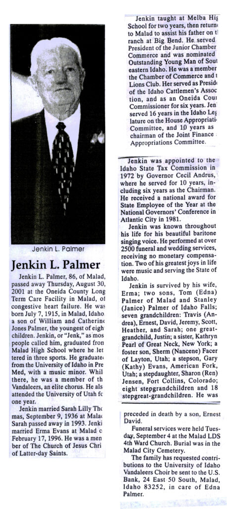 Jenkin L Palmer obit