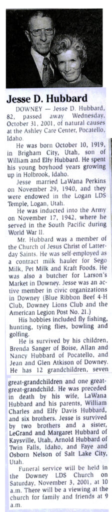 Jesse D Hubbard obit