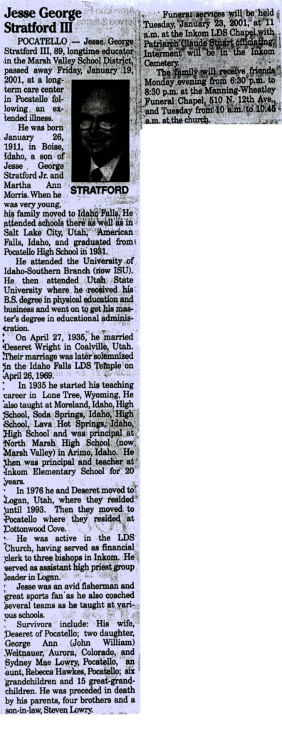 Jesse George Stratford III obit