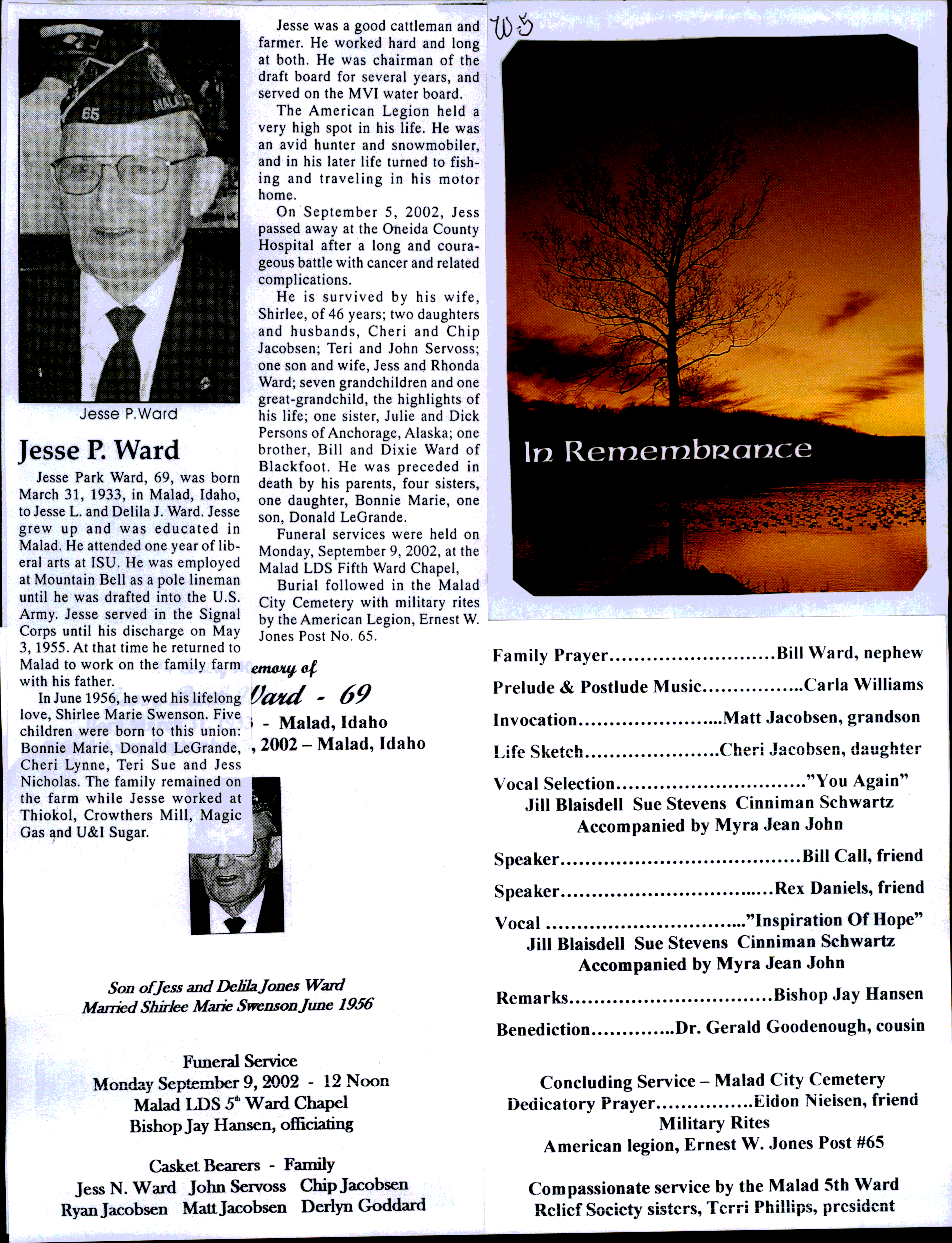 Jesse Park Ward obit and program