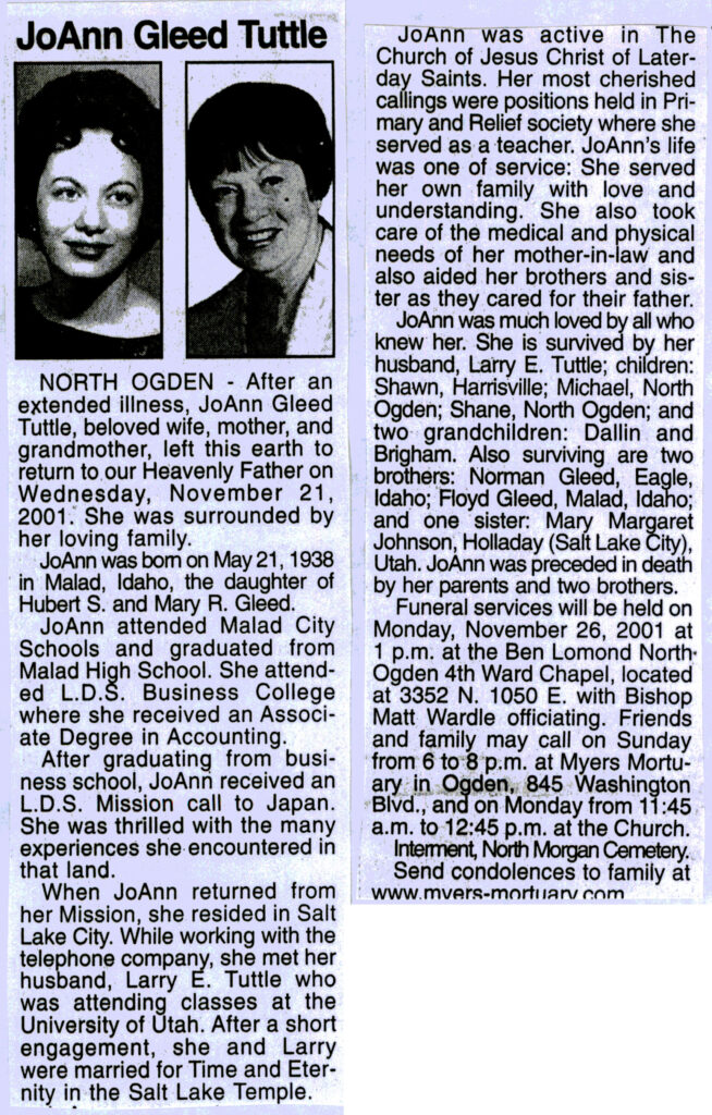 JoAnn Gleed Tuttle obit