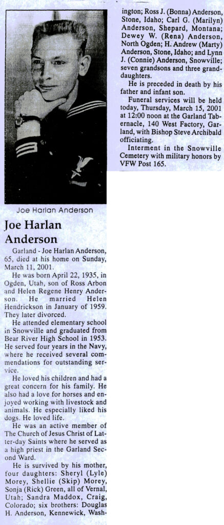 Joe Harlan Anderson obit