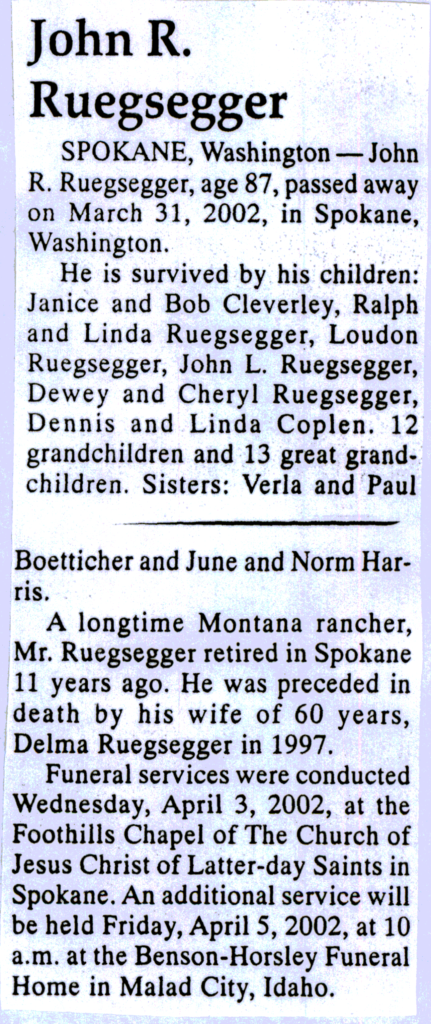 John R Ruegsegger obit