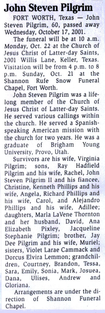 John Steven Pilgrim obit