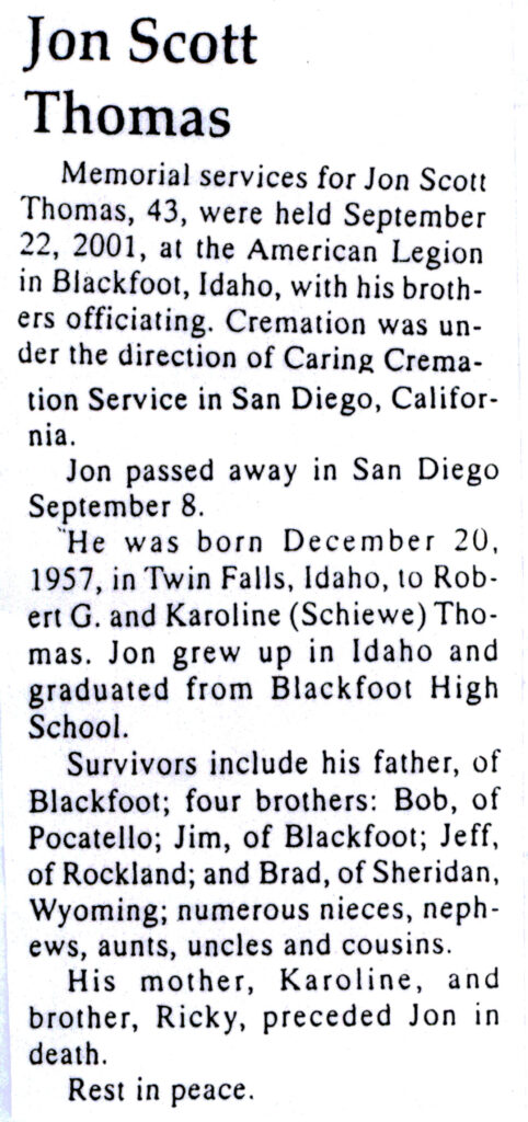 Jon Scott Thomas obit