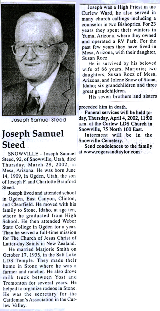 Joseph Samuel Steed obit