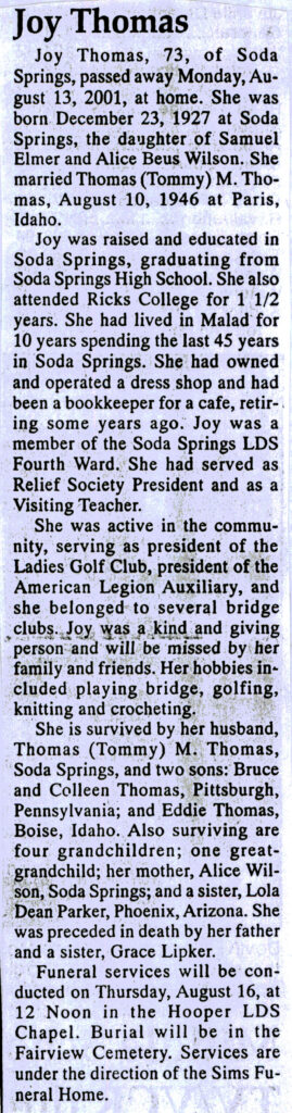 Joy Thomas obit