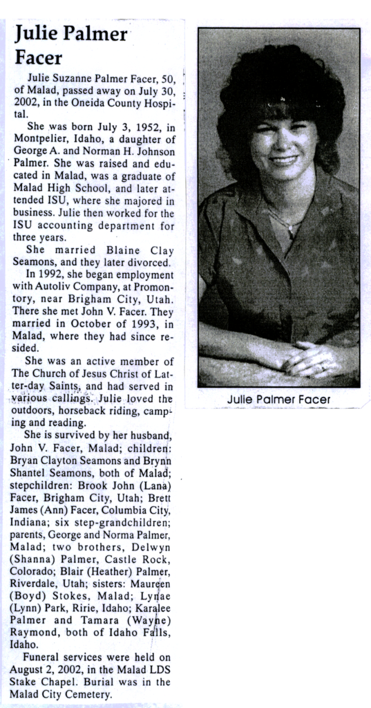 Julie Palmer Facer obit