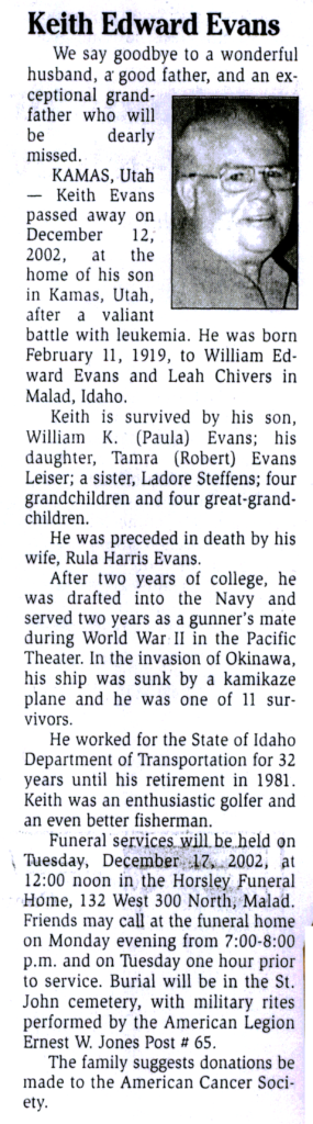 Keith Edward Evans obit