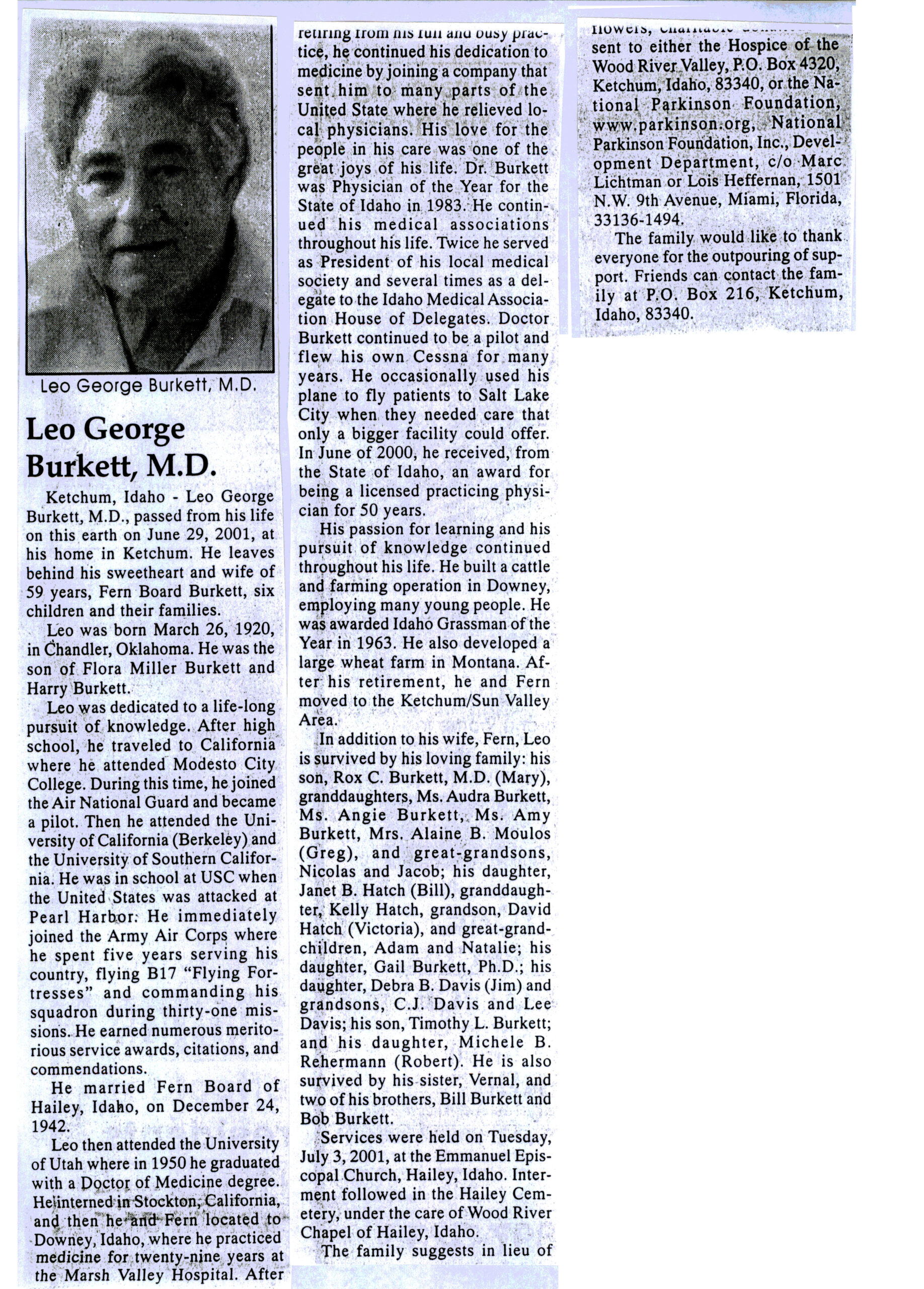 Leo George Burkett MD obit