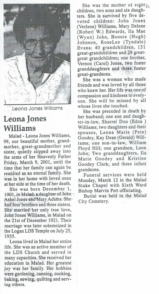 Leona Jones Williams obit