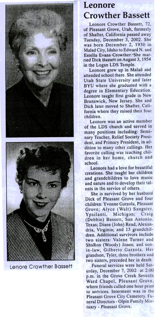 Leonore Crowther Bassett obit