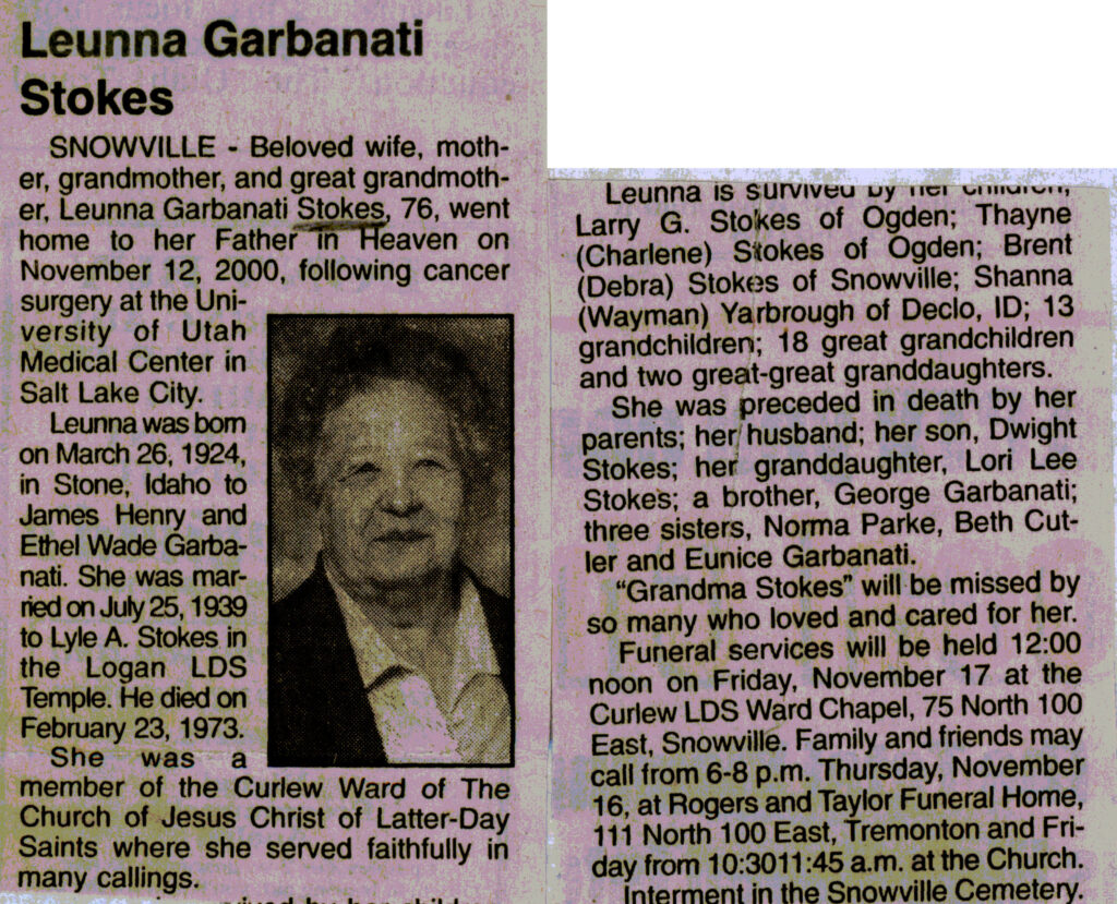 Leunna Garbanati Stokes obit