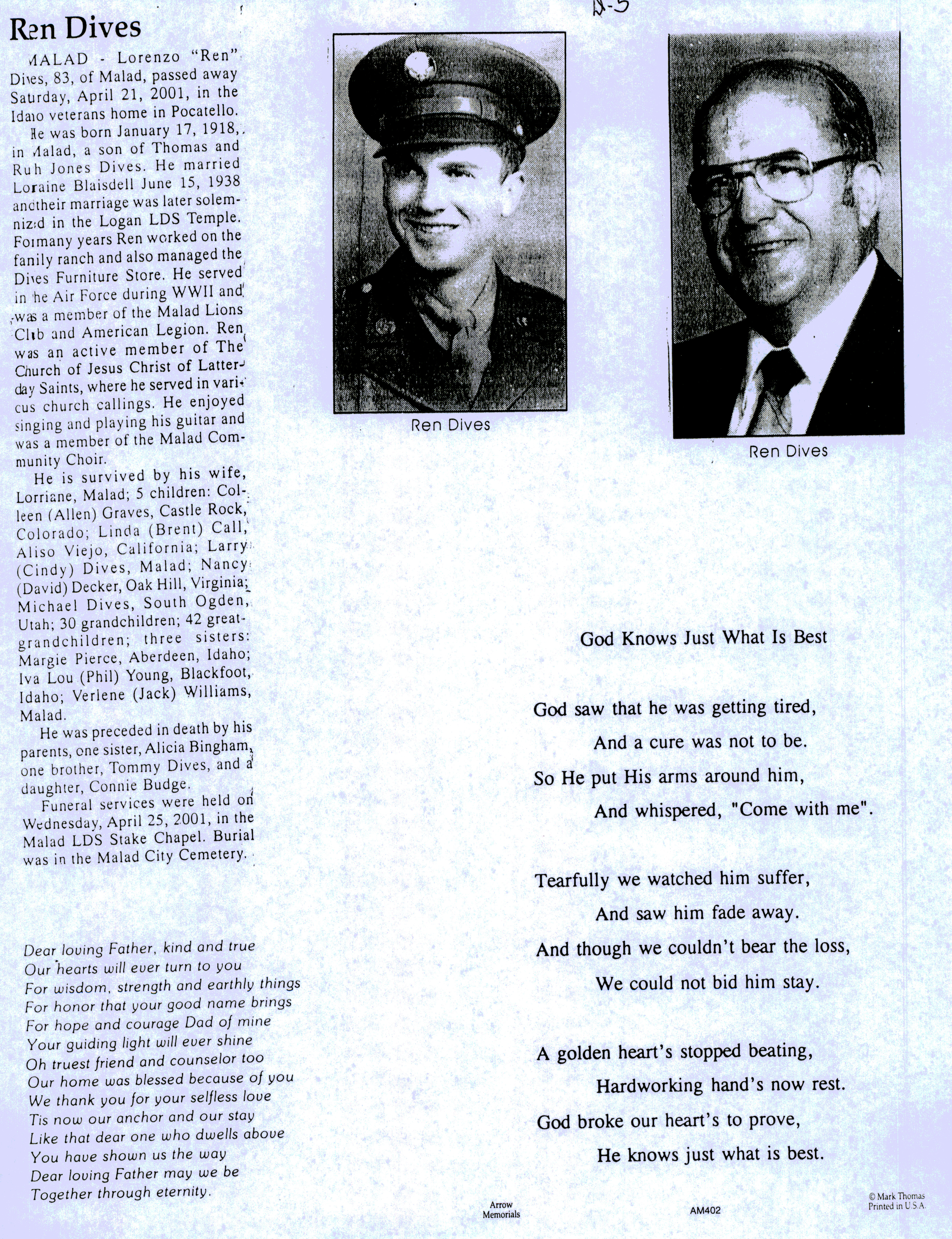 Lorenzo (Ren) Dives obit