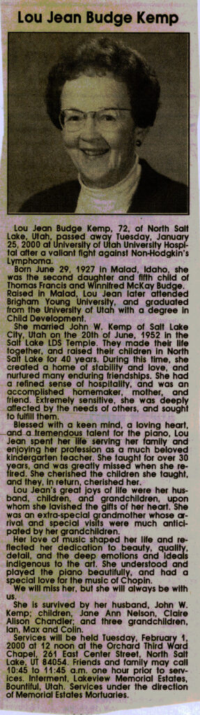 Lou Jean Budge Kemp obit