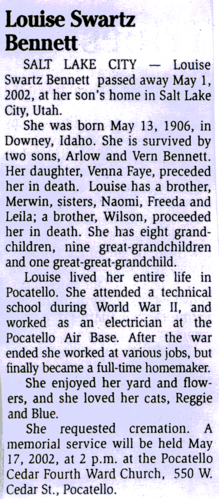 Louise Swartz Bennett obit