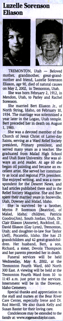 Luzelle Soenson Eliason obit