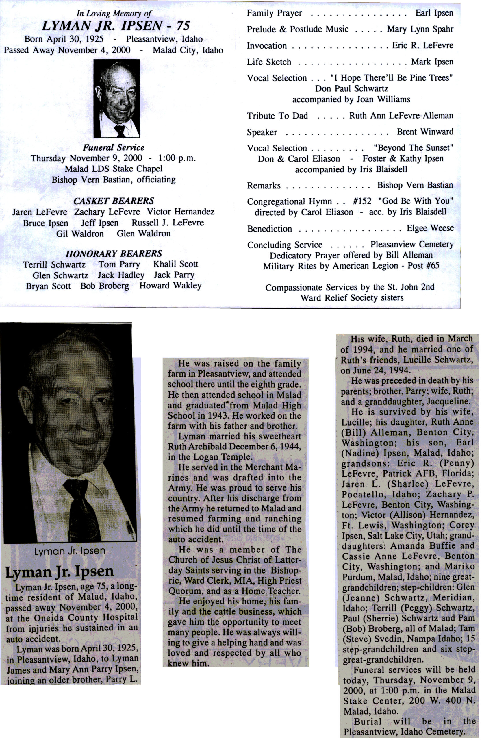 Lyman Ipsen Jr obit and program