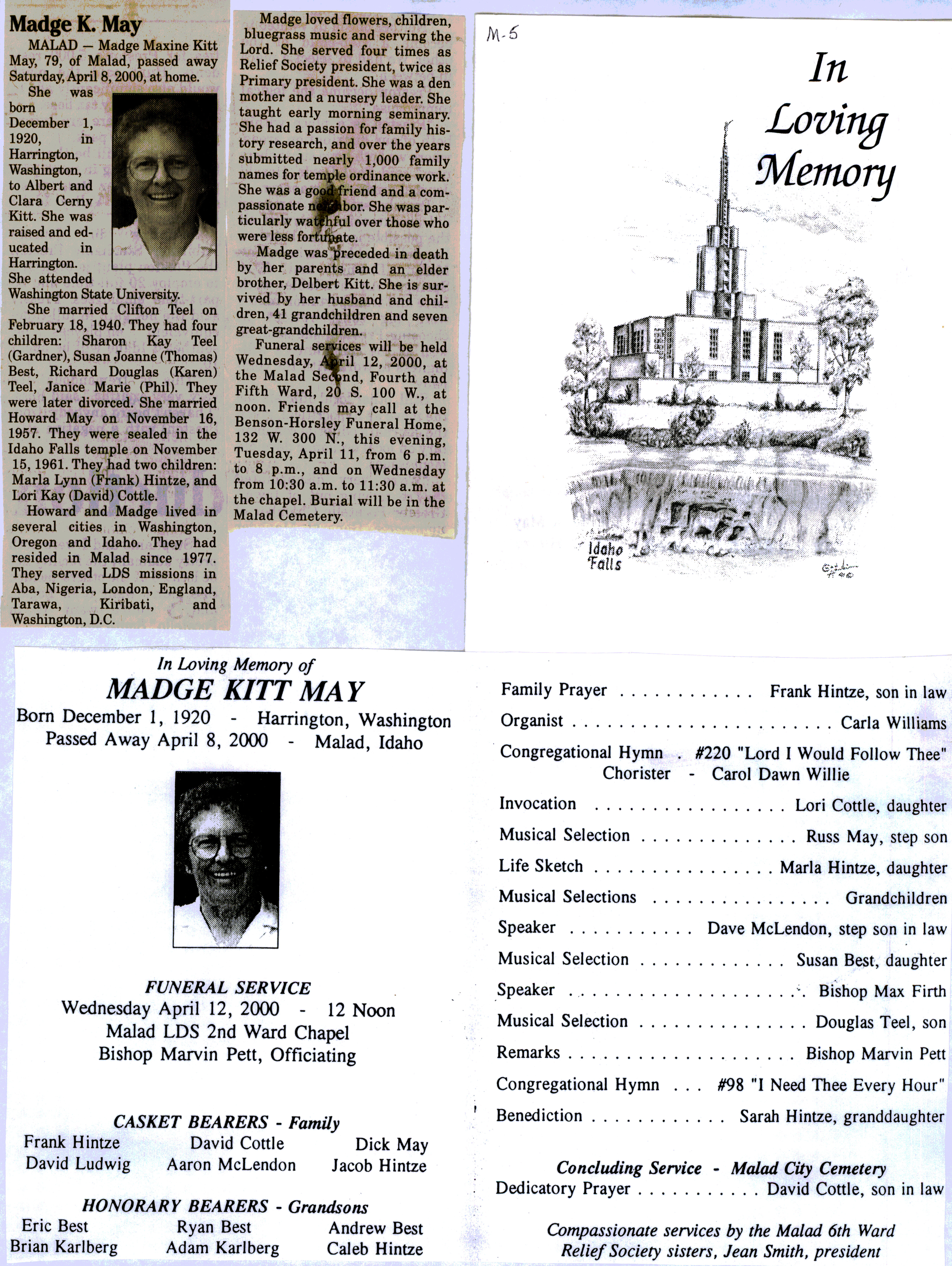 Madge Maxine Kitt May obit and program