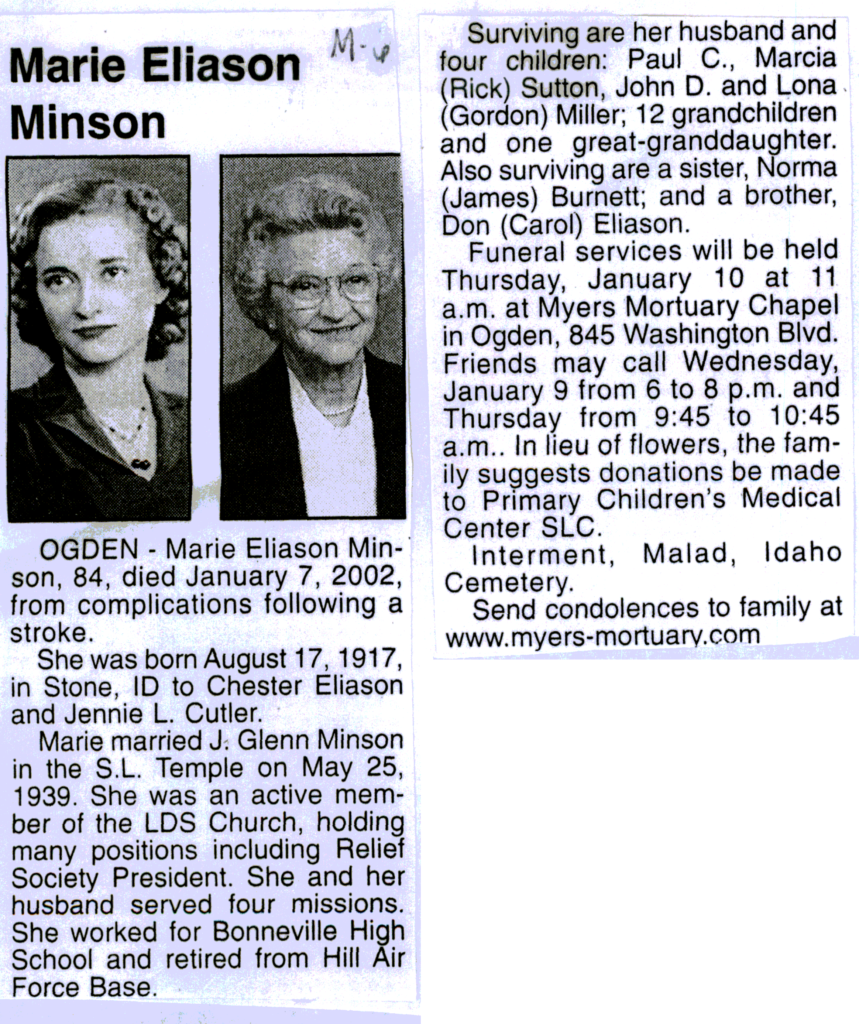 Marie Eliason Minson obit