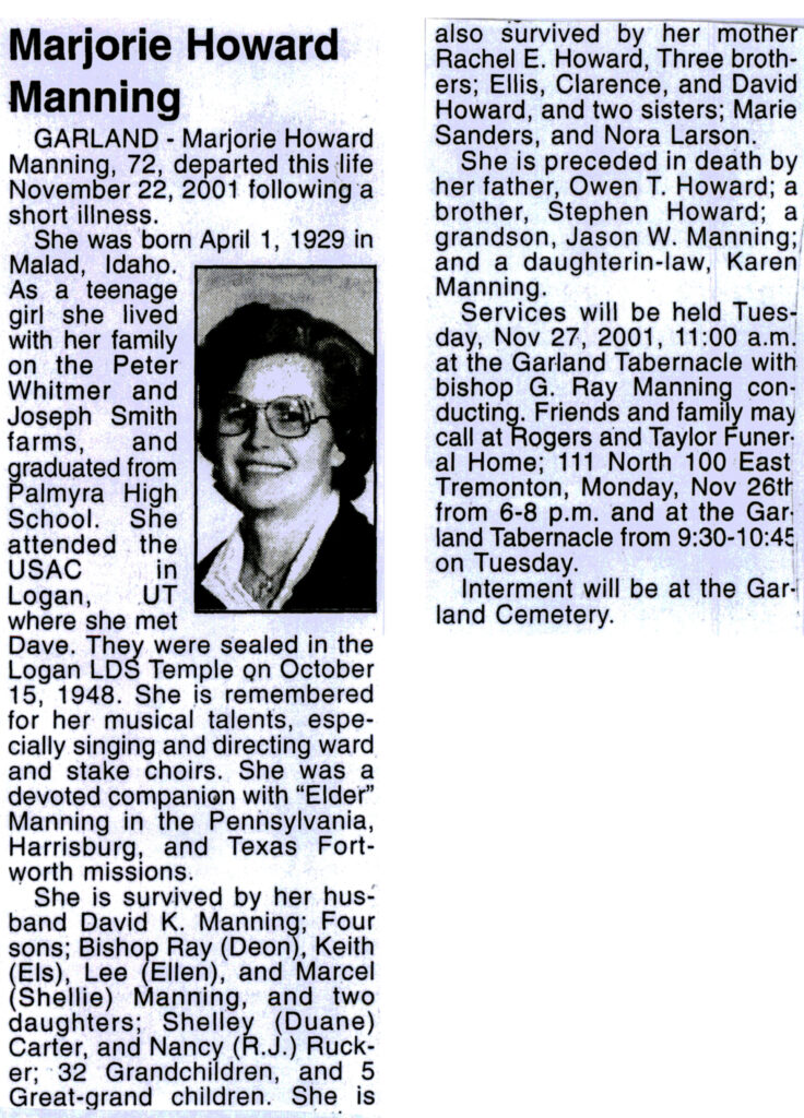 Marjorie Howard Manning obit