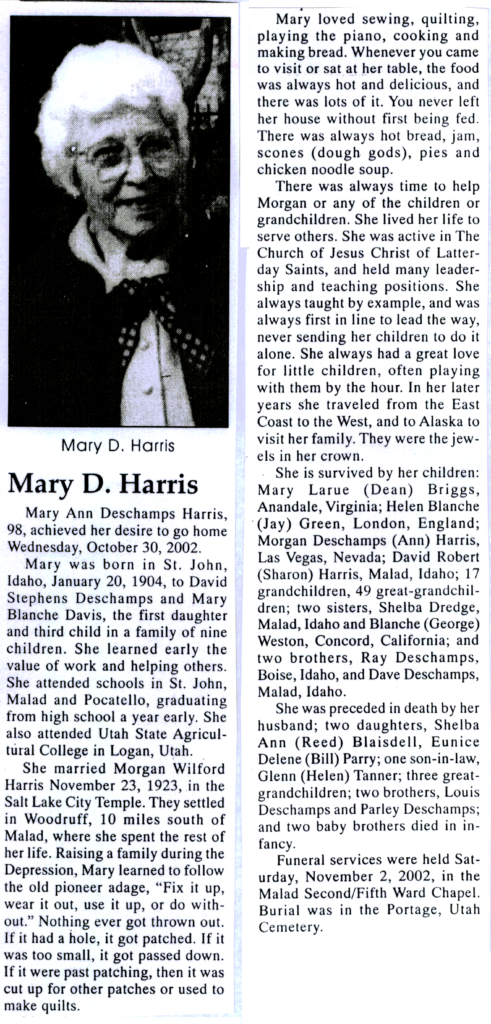 Mary Ann Deschamps Harris obit