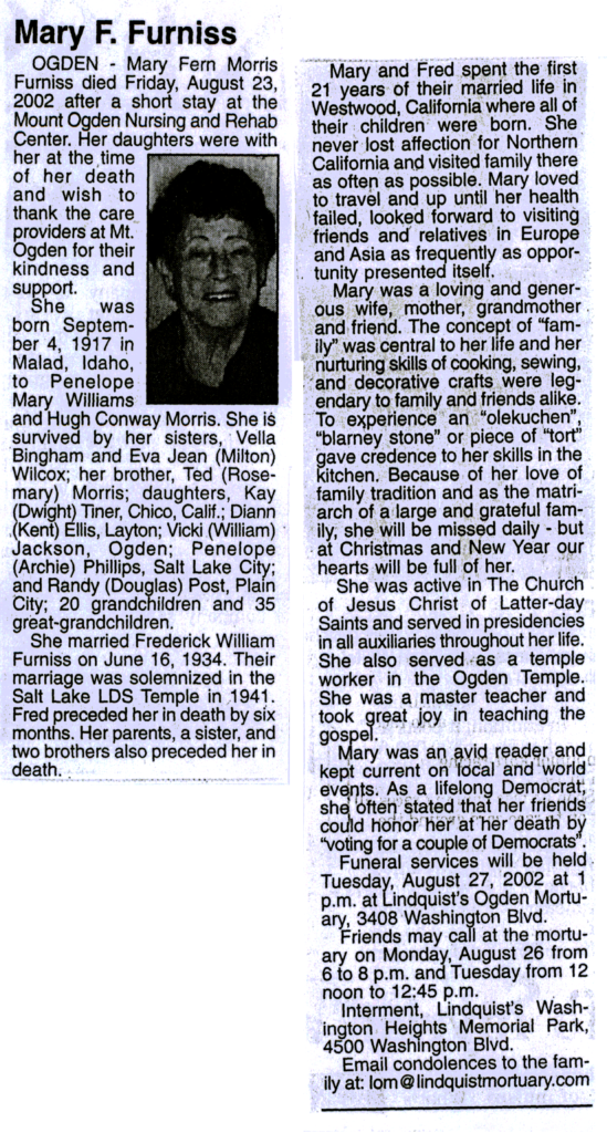 Mary Fern Morris Furniss obit