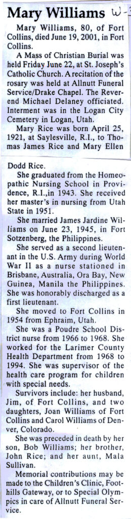 Mary Williams obit
