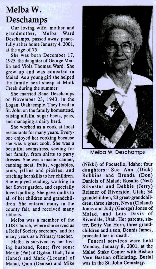 Melba Ward Deschamps obit