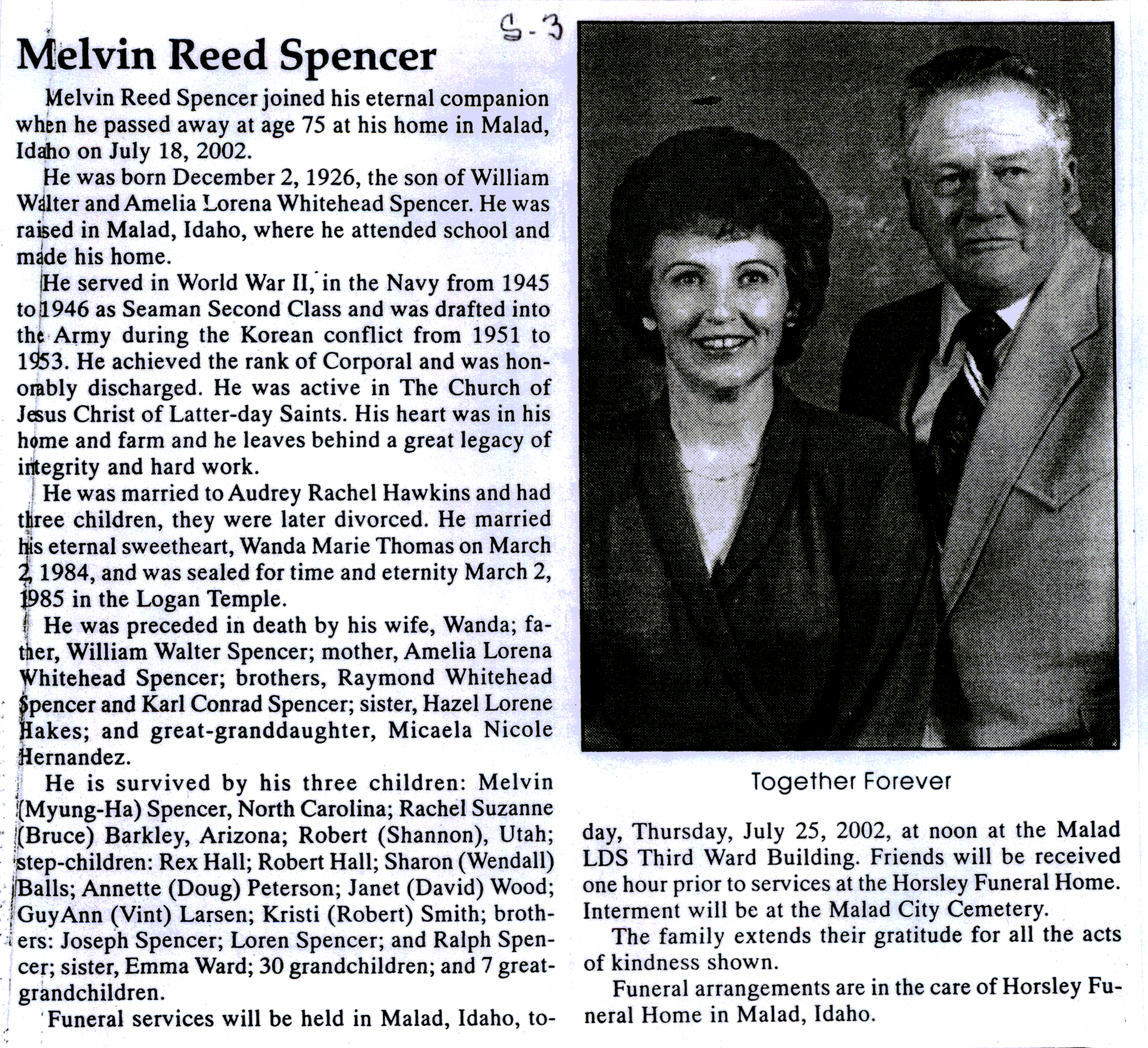 Melvin Reed Spencer obit